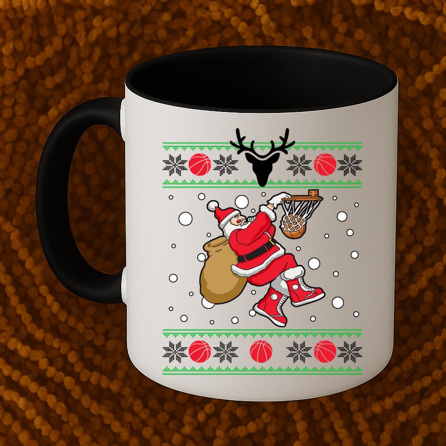 Santa Dunking Basketball Ugly Christmas Mug