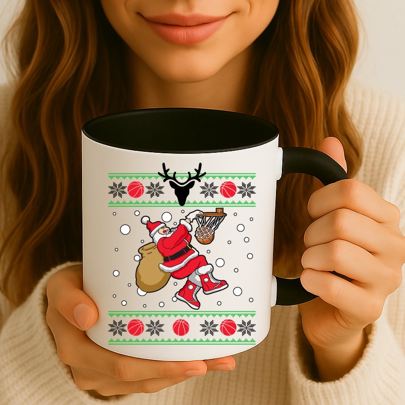 Santa Dunking Basketball Ugly Christmas Mug