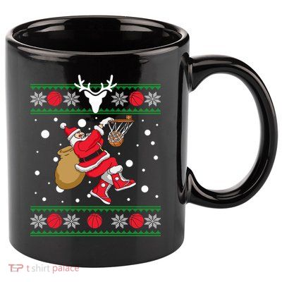 Santa Dunking Basketball Ugly Christmas 11oz C Handle Ceramic Mug