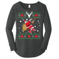 Santa Dunking Basketball Ugly Christmas Women's Perfect Tri Tunic Long Sleeve Shirt