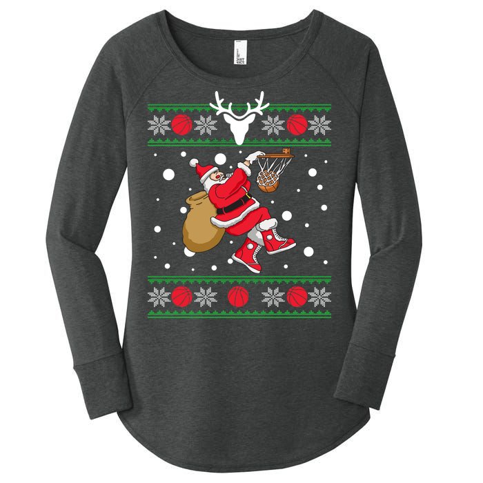 Santa Dunking Basketball Ugly Christmas Women's Perfect Tri Tunic Long Sleeve Shirt