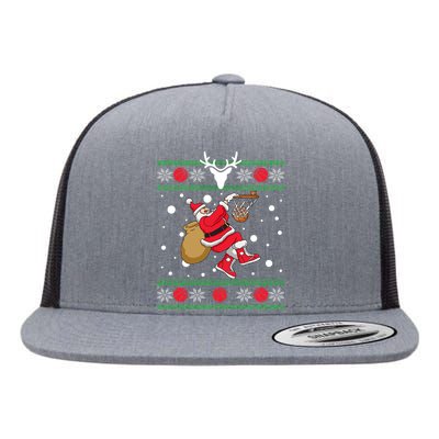 Santa Dunking Basketball Ugly Christmas Flat Bill Trucker Hat