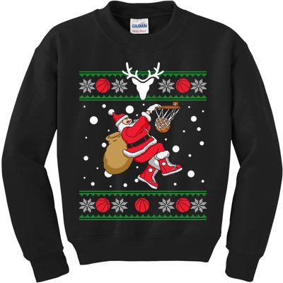 Santa Dunking Basketball Ugly Christmas Kids Sweatshirt