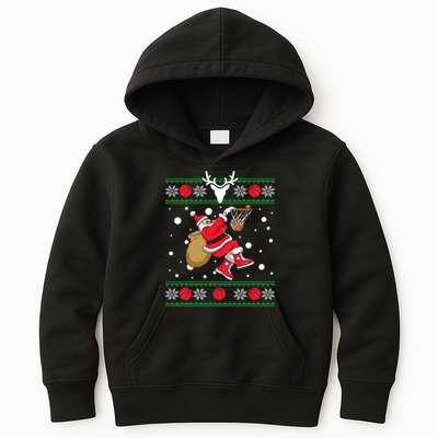 Santa Dunking Basketball Ugly Christmas Kids Hoodie