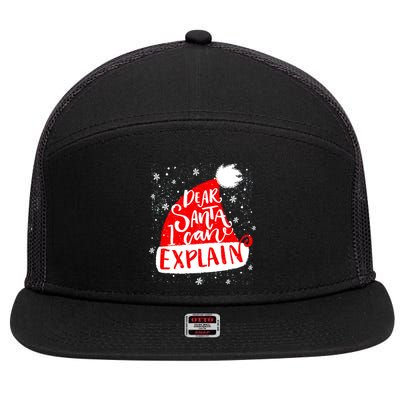 Santa Hat Dear Santa I Can Explain Christmas 7 Panel Mesh Trucker Snapback Hat
