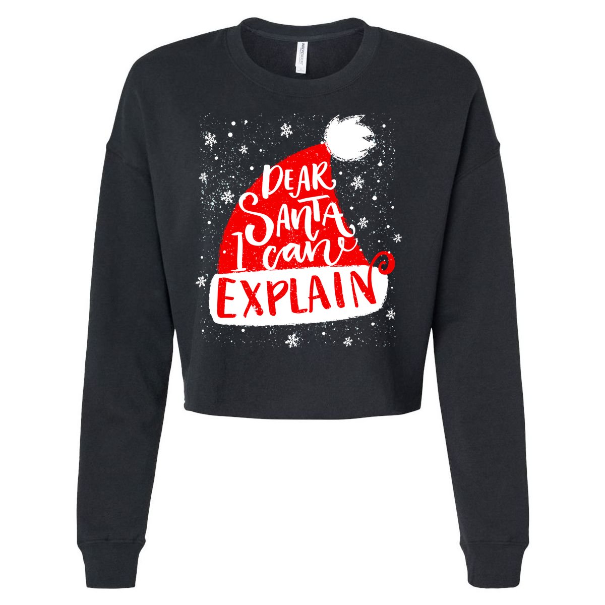Santa Hat Dear Santa I Can Explain Christmas Cropped Pullover Crew