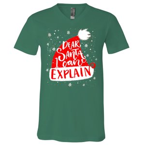 Santa Hat Dear Santa I Can Explain Christmas V-Neck T-Shirt