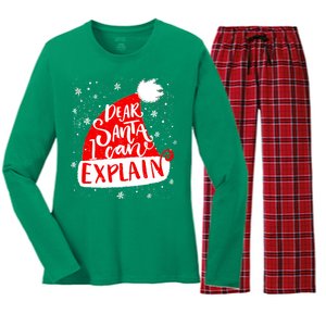 Santa Hat Dear Santa I Can Explain Christmas Women's Long Sleeve Flannel Pajama Set 