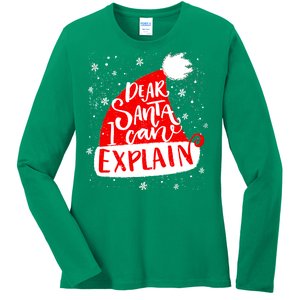 Santa Hat Dear Santa I Can Explain Christmas Ladies Long Sleeve Shirt