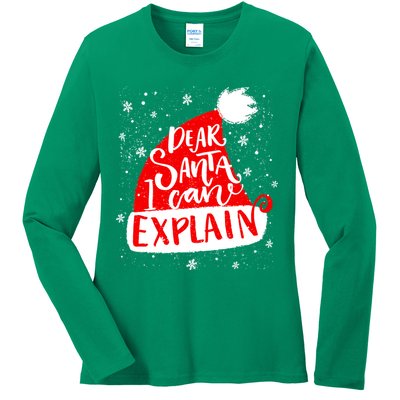 Santa Hat Dear Santa I Can Explain Christmas Ladies Long Sleeve Shirt