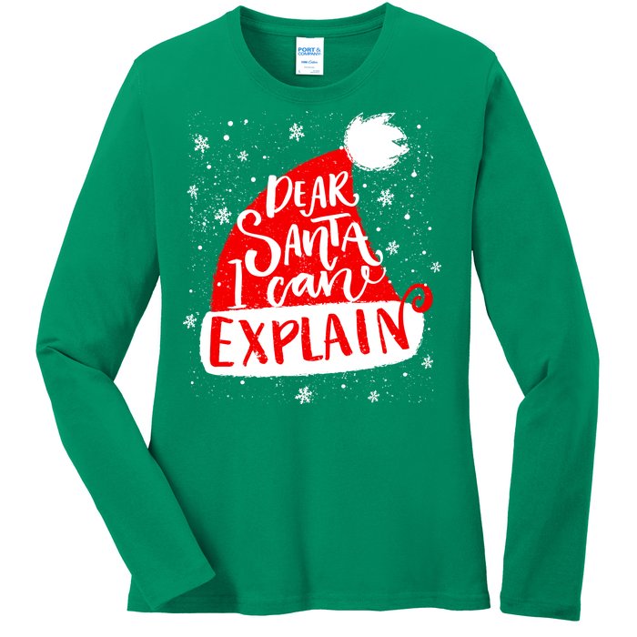 Santa Hat Dear Santa I Can Explain Christmas Ladies Long Sleeve Shirt