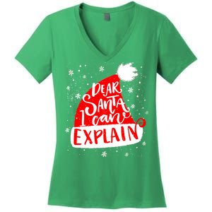 Santa Hat Dear Santa I Can Explain Christmas Women's V-Neck T-Shirt