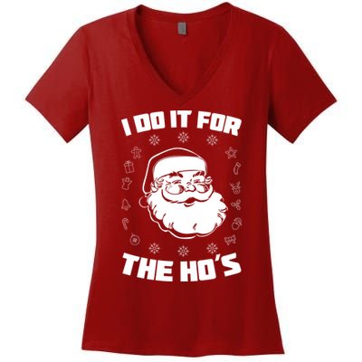 Santa I Do It For The Ho's Funny X-Mas Women's V-Neck T-Shirt