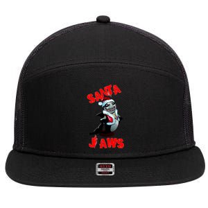 Santa Jaws Christmas 7 Panel Mesh Trucker Snapback Hat