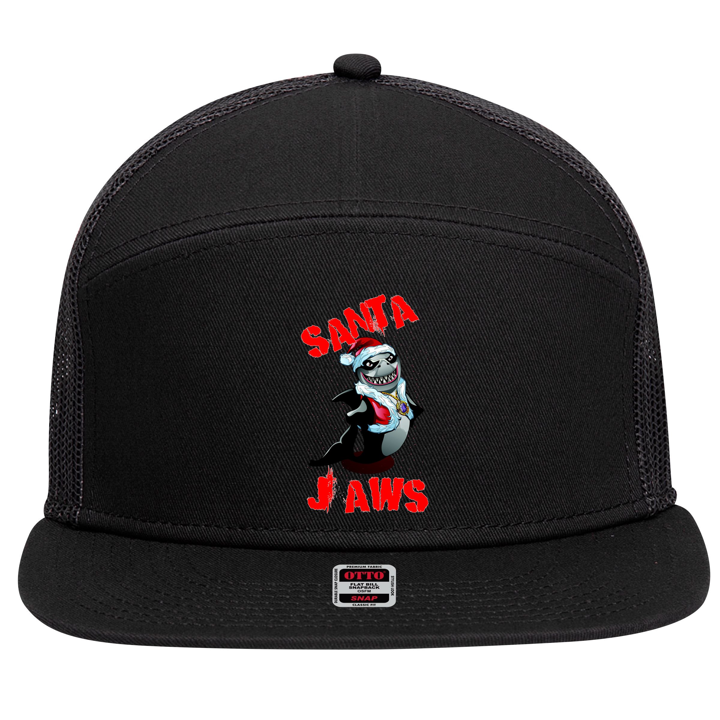 Santa Jaws Christmas 7 Panel Mesh Trucker Snapback Hat