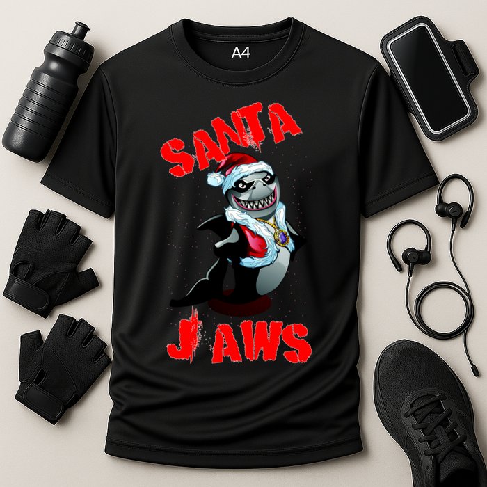 Santa Jaws Christmas Cooling Performance Crew T-Shirt