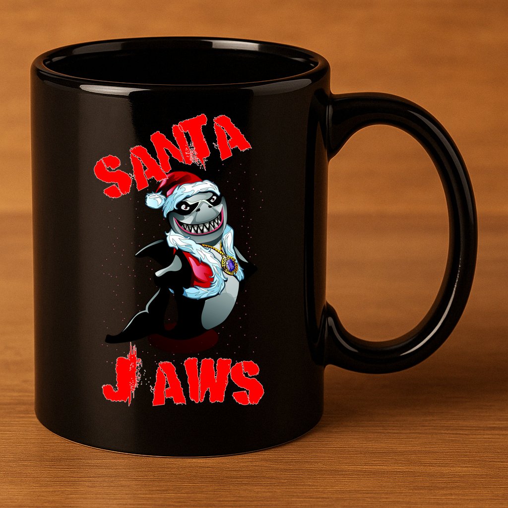 Santa Jaws Christmas 11oz C Handle Ceramic Mug