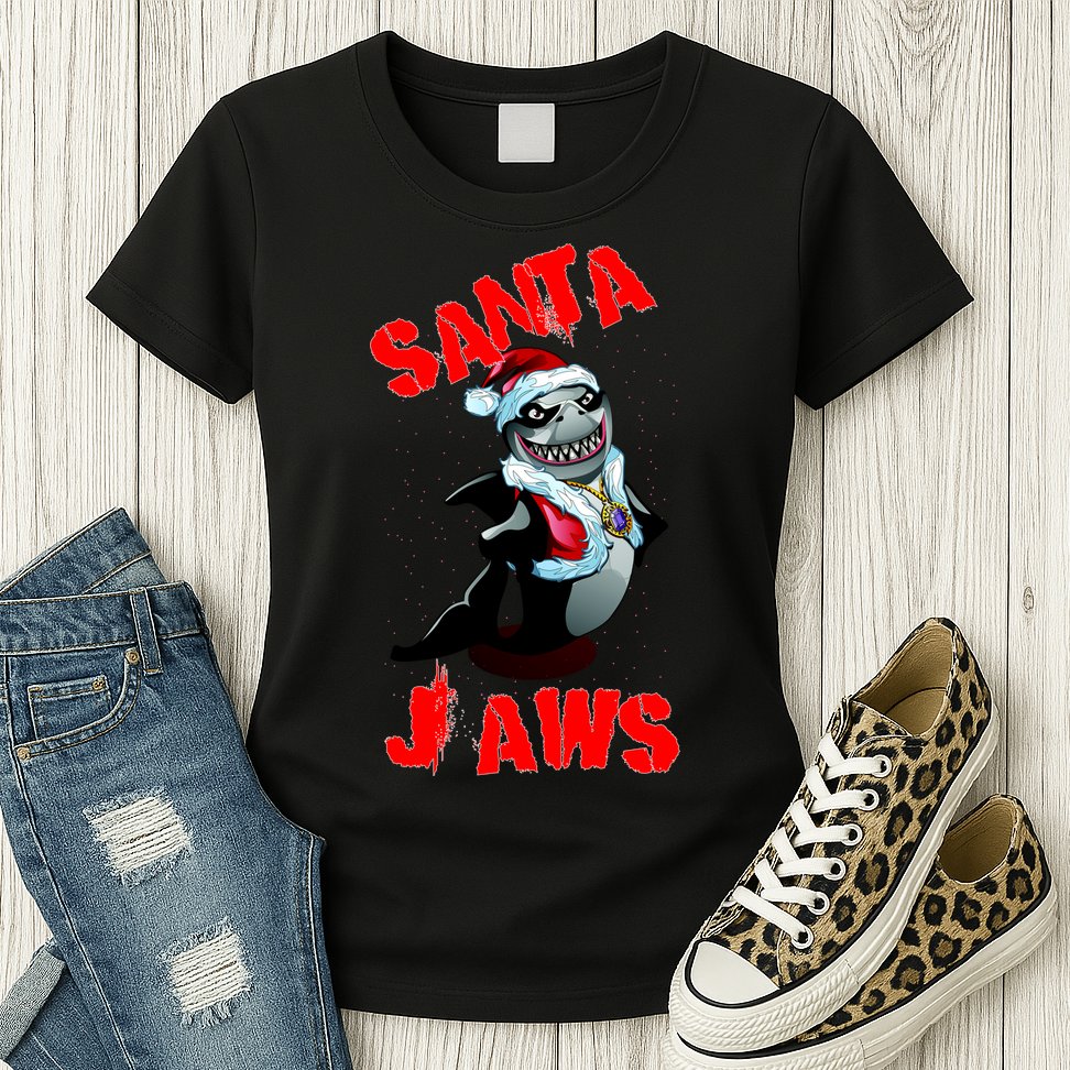 Santa Jaws Christmas Womens T-Shirt