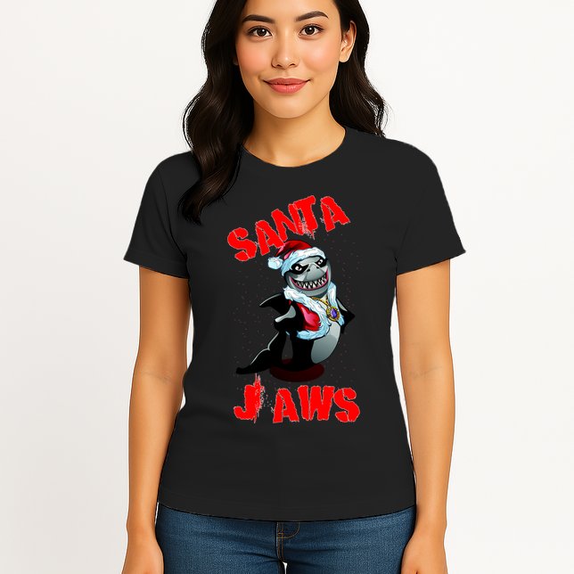 Santa Jaws Christmas Womens T-Shirt