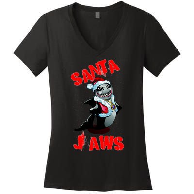 Santa Jaws Christmas Women's V-Neck T-Shirt