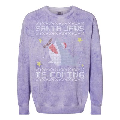 Santa Jaws Is Coming Ugly Christmas Colorblast Crewneck Sweatshirt