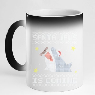 Santa Jaws Is Coming Ugly Christmas 11oz Black Color Changing Mug