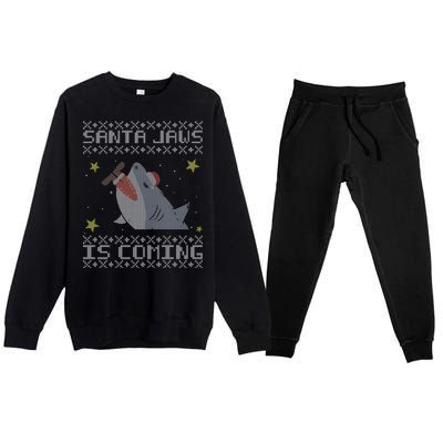 Santa Jaws Is Coming Ugly Christmas Premium Crewneck Sweatsuit Set