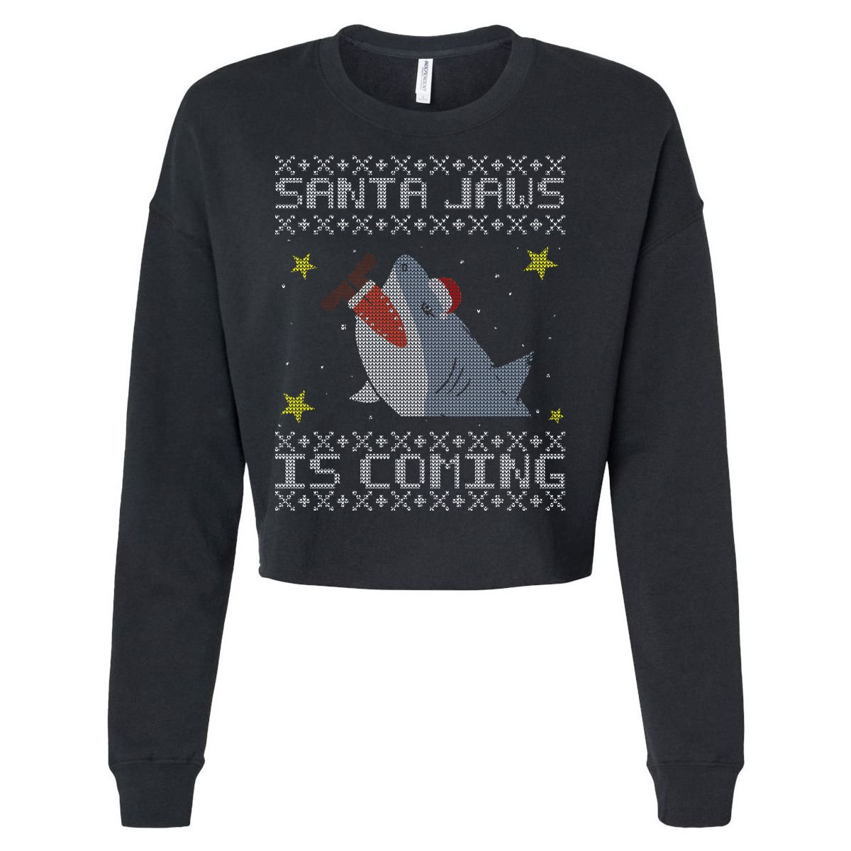 Santa Jaws Is Coming Ugly Christmas Cropped Pullover Crew