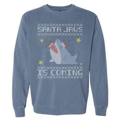 Santa Jaws Is Coming Ugly Christmas Garment-Dyed Sweatshirt