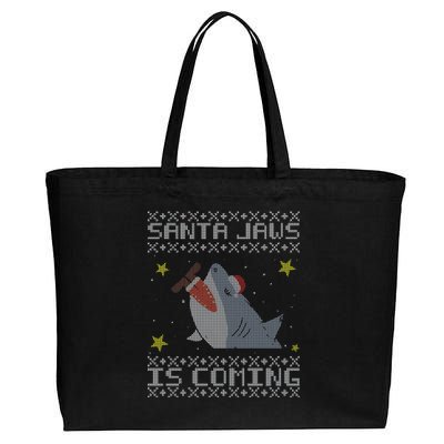 Santa Jaws Is Coming Ugly Christmas Cotton Canvas Jumbo Tote