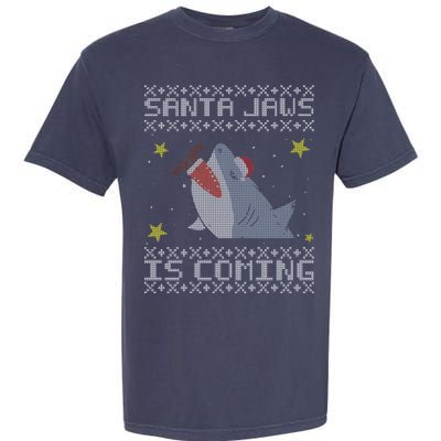 Santa Jaws Is Coming Ugly Christmas Garment-Dyed Heavyweight T-Shirt