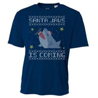 Santa Jaws Is Coming Ugly Christmas Cooling Performance Crew T-Shirt