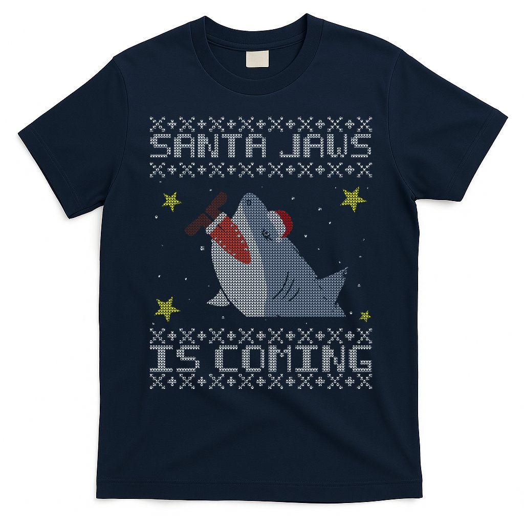 Santa Jaws Is Coming Ugly Christmas T-Shirt