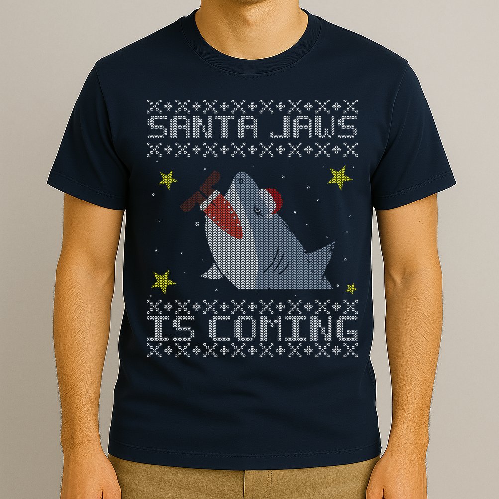 Santa Jaws Is Coming Ugly Christmas T-Shirt