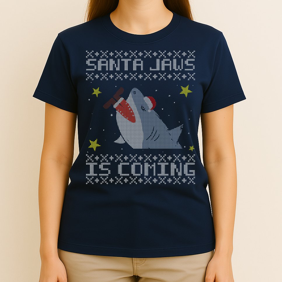 Santa Jaws Is Coming Ugly Christmas T-Shirt