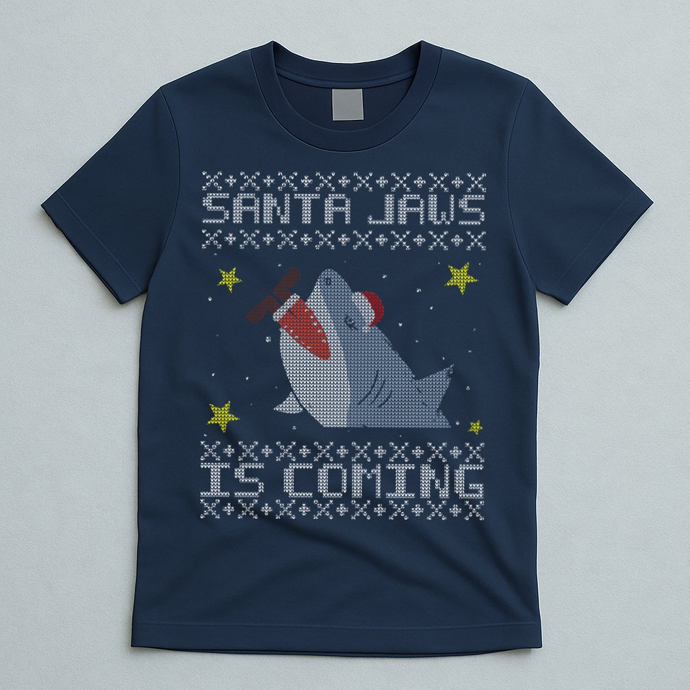 Santa Jaws Is Coming Ugly Christmas T-Shirt