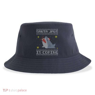 Santa Jaws Is Coming Ugly Christmas Sustainable Bucket Hat