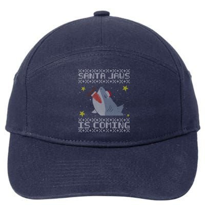 Santa Jaws Is Coming Ugly Christmas 7-Panel Snapback Hat