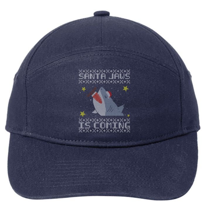 Santa Jaws Is Coming Ugly Christmas 7-Panel Snapback Hat