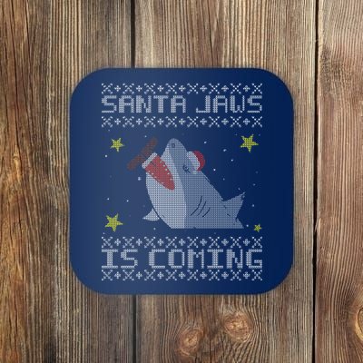 Santa Jaws Is Coming Ugly Christmas Coaster