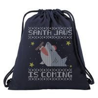 Santa Jaws Is Coming Ugly Christmas Drawstring Bag