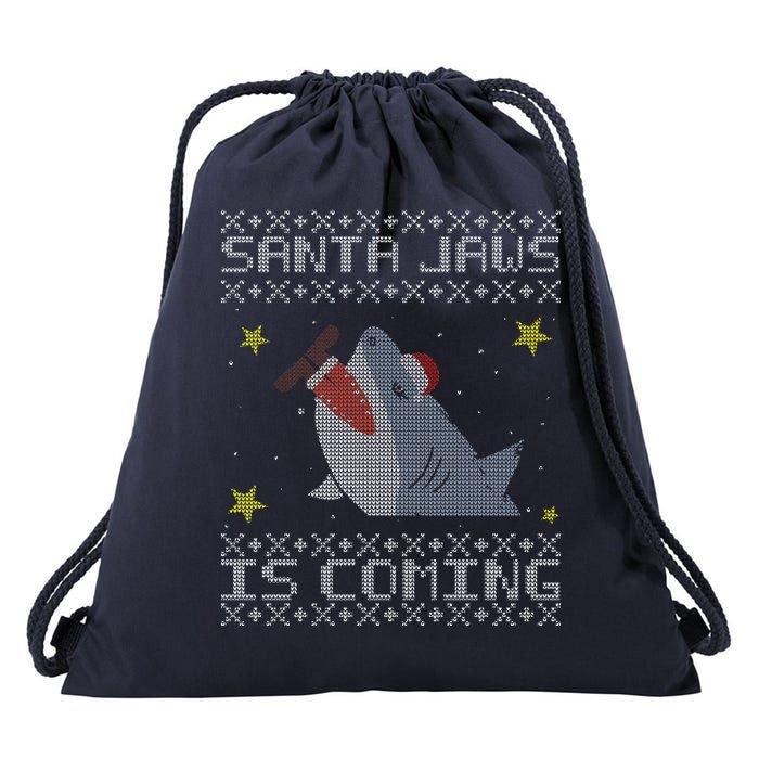 Santa Jaws Is Coming Ugly Christmas Drawstring Bag