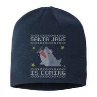 Santa Jaws Is Coming Ugly Christmas Sustainable Beanie