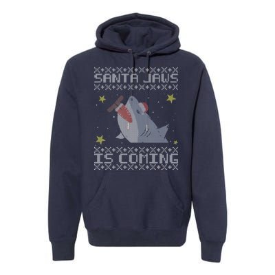 Santa Jaws Is Coming Ugly Christmas Premium Hoodie