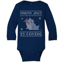 Santa Jaws Is Coming Ugly Christmas Baby Long Sleeve Bodysuit