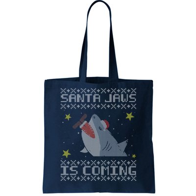 Santa Jaws Is Coming Ugly Christmas Tote Bag