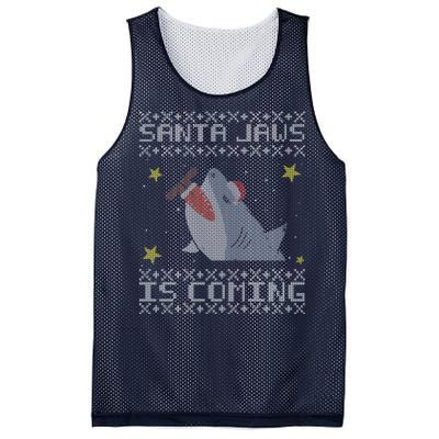 Santa Jaws Is Coming Ugly Christmas Mesh Reversible Basketball Jersey Tank