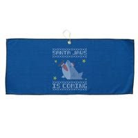 Santa Jaws Is Coming Ugly Christmas Large Microfiber Waffle Golf Towel