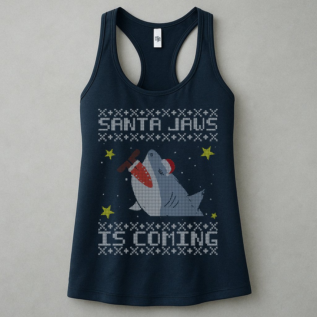 Santa Jaws Is Coming Ugly Christmas Womens Tank Top
