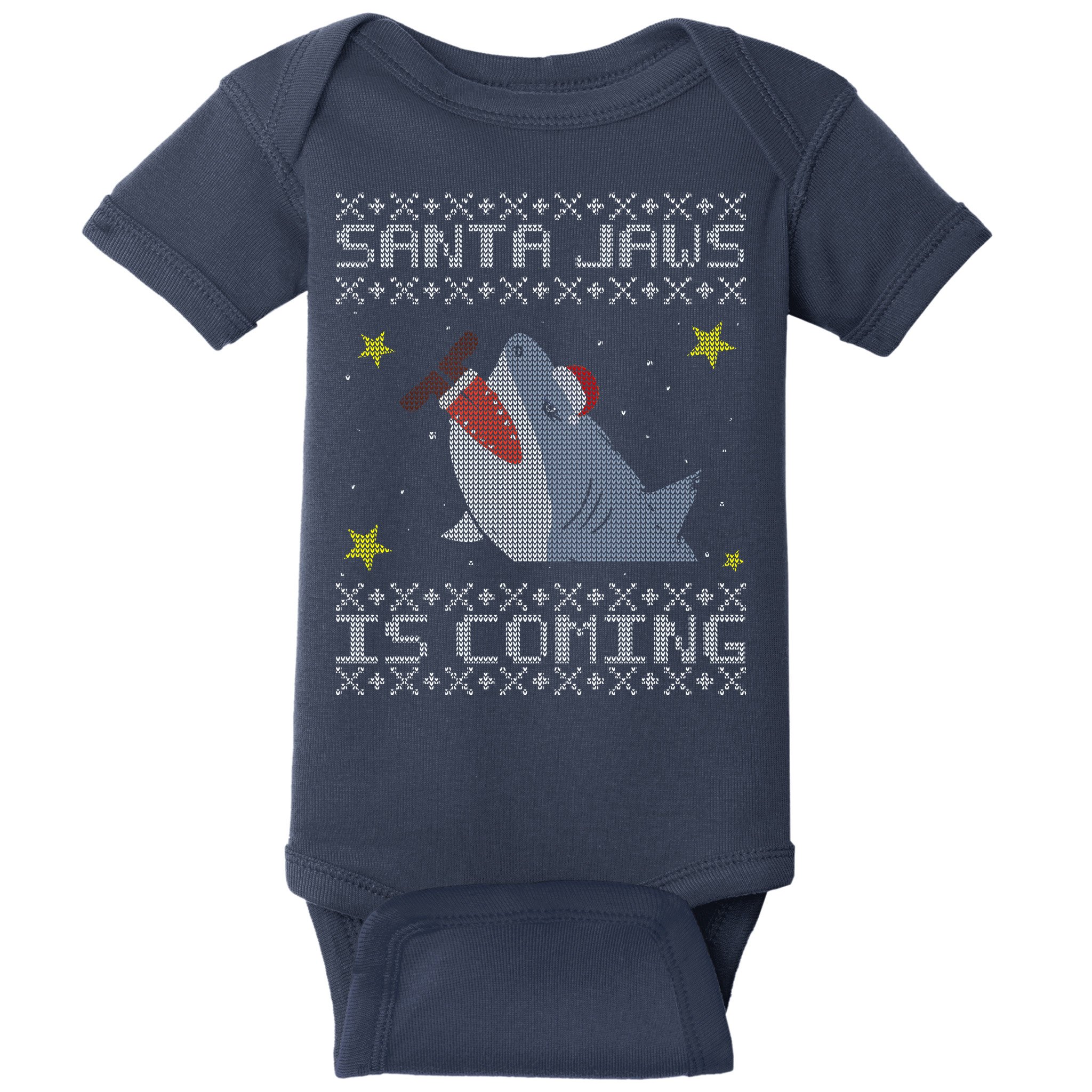 Santa Jaws Is Coming Ugly Christmas Baby Bodysuit
